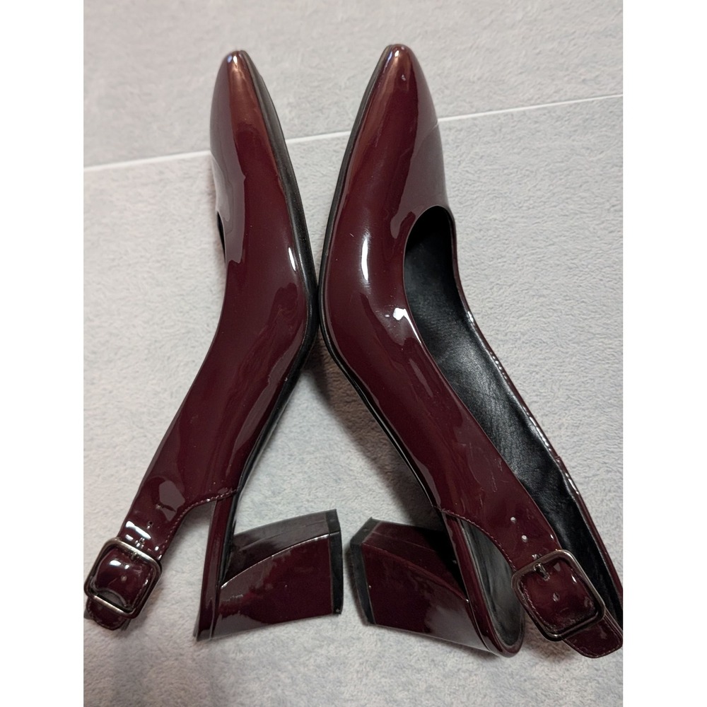 AGL Attilio Giusti Leombruni Burgundy Patent Leather Slingback Block Heels EU 38 - Picture 3 of 12